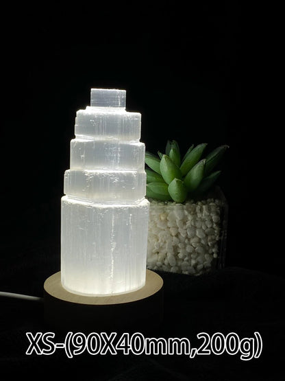 Natural Selenite Charging Tower with Lamp , High-Vibrational Energy Cleanser , Crystal Charging Stand , Crystal Tower , Crystal Energy