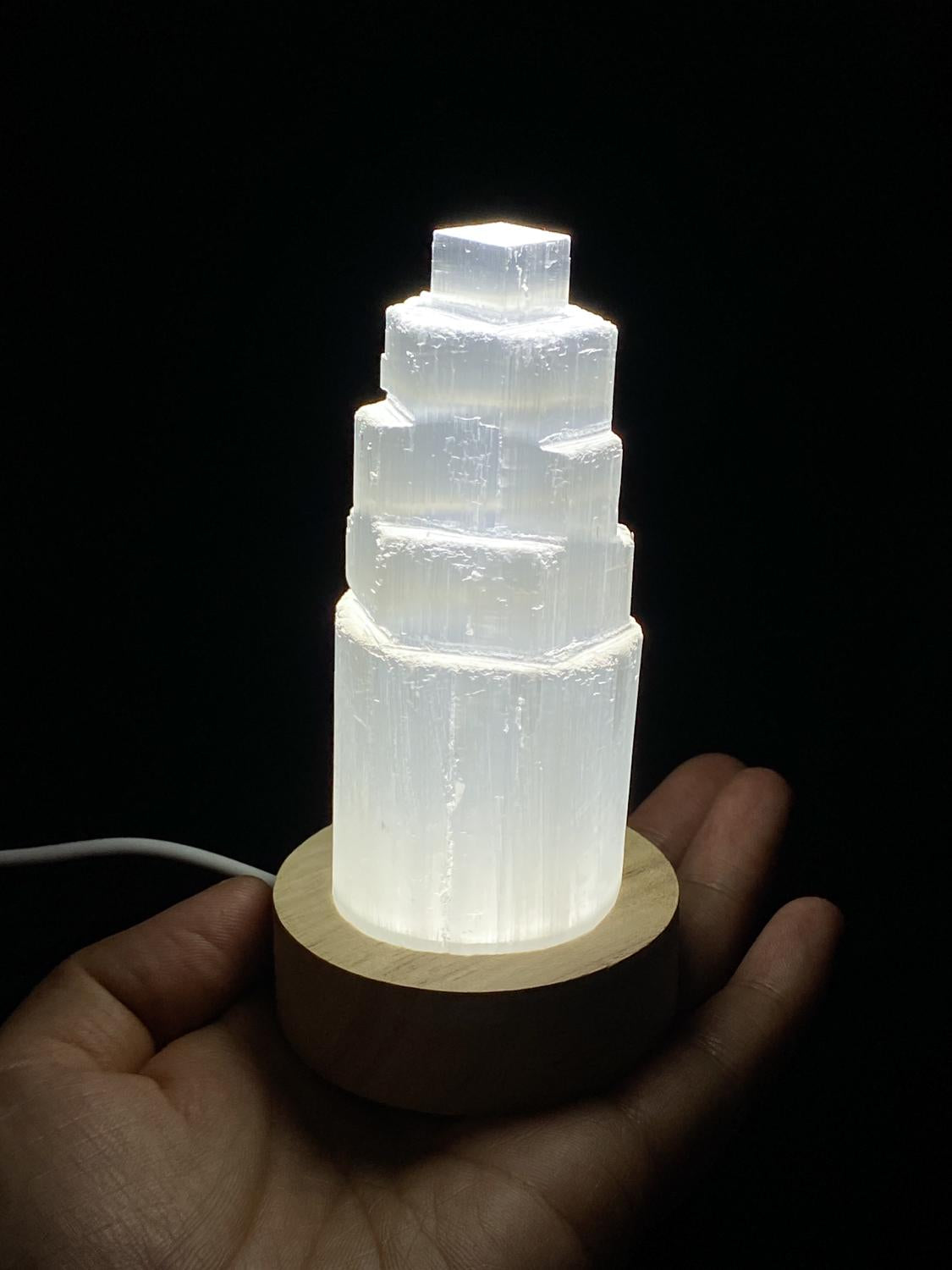 Natural Selenite Charging Tower with Lamp , High-Vibrational Energy Cleanser , Crystal Charging Stand , Crystal Tower , Crystal Energy