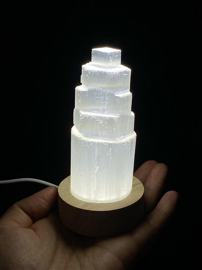 Natural Selenite Charging Tower with Lamp , High-Vibrational Energy Cleanser , Crystal Charging Stand , Crystal Tower , Crystal Energy
