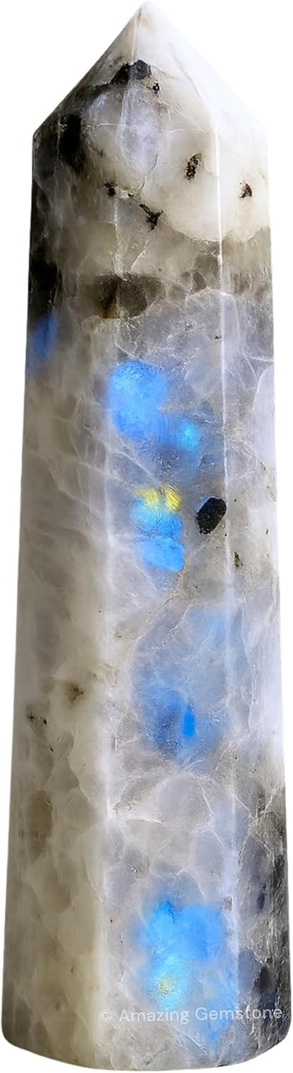 Rainbow Moonstone Crystal Towers ~ Natural Healing Crystal Point Obelisk for Reiki Healing and Crystal Grid (2" to 3" INCH)