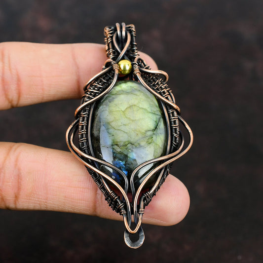 Labradorite Copper Pendant Copper Wire Wrapped Gemstone Pendant Handmade Copper Wire Jewelry Gift for Wife Labradorite Jewelry Wedding Gift