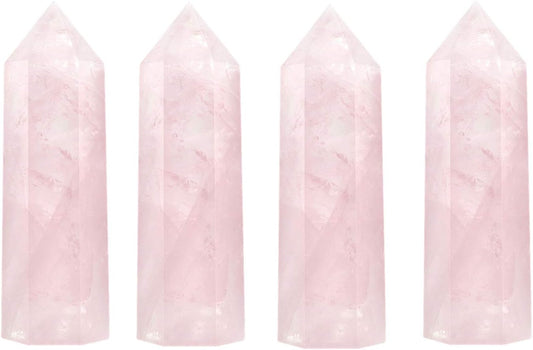 Healing Crystal Wands | 2" Rose Quartz Crystal Points 6 Faceted Reiki Chakra Meditation Therapy 4 PCS