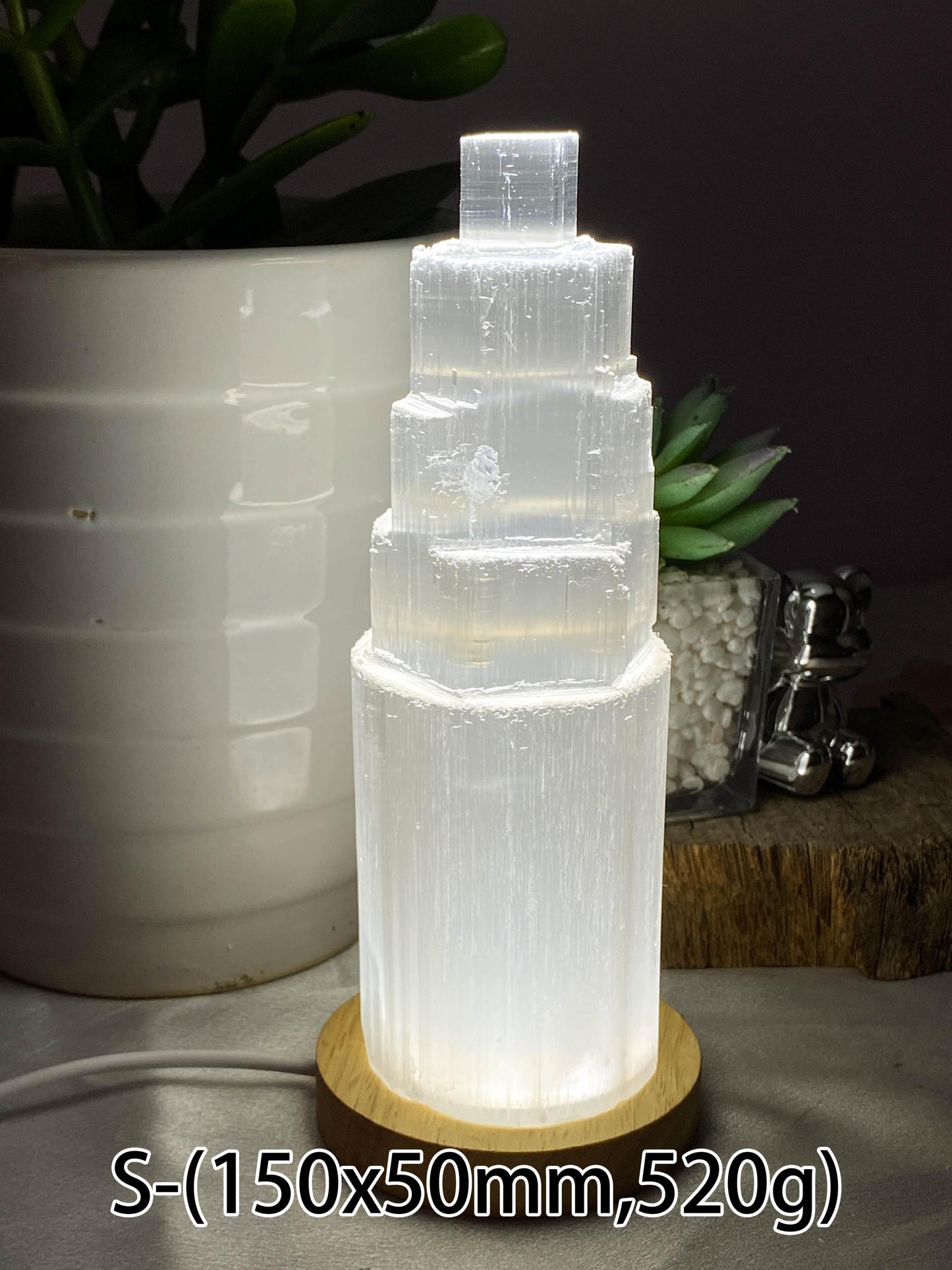 Natural Selenite Charging Tower with Lamp , High-Vibrational Energy Cleanser , Crystal Charging Stand , Crystal Tower , Crystal Energy