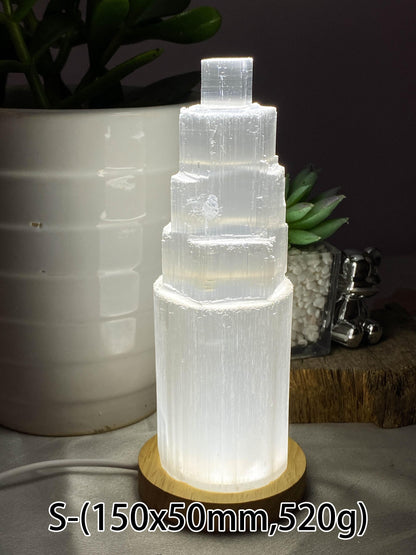 Natural Selenite Charging Tower with Lamp , High-Vibrational Energy Cleanser , Crystal Charging Stand , Crystal Tower , Crystal Energy