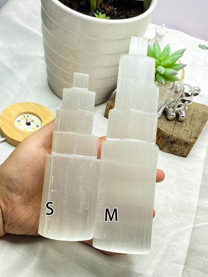 Natural Selenite Charging Tower with Lamp , High-Vibrational Energy Cleanser , Crystal Charging Stand , Crystal Tower , Crystal Energy