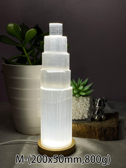 Natural Selenite Charging Tower with Lamp , High-Vibrational Energy Cleanser , Crystal Charging Stand , Crystal Tower , Crystal Energy