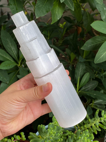 Natural Selenite Charging Tower with Lamp , High-Vibrational Energy Cleanser , Crystal Charging Stand , Crystal Tower , Crystal Energy